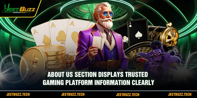 About us section displays trusted gaming platform information clearly